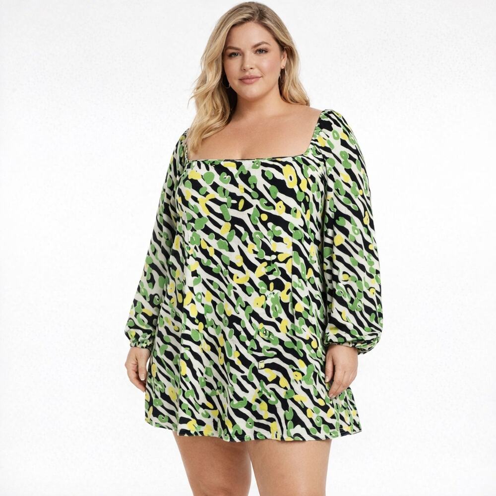 ASOS DESIGN Curve flared sleeve mini tea dress in abstract zebra print Size 18
